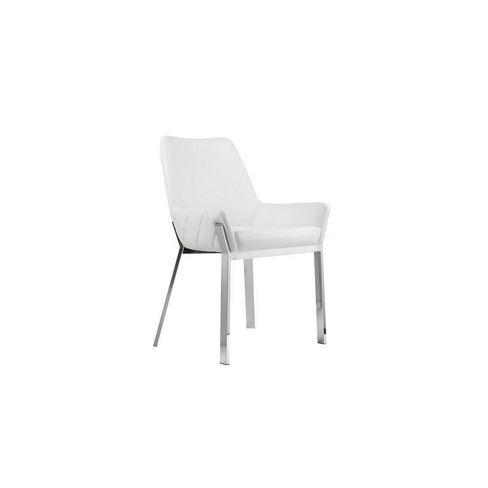 Benjara Fuma 23 Inch Set of 2 Dining Chairs, Foam Fill, White Faux Leather, Silver