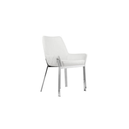 Benjara Fuma 23 Inch Set of 2 Dining Chairs, Foam Fill, White Faux Leather, Silver