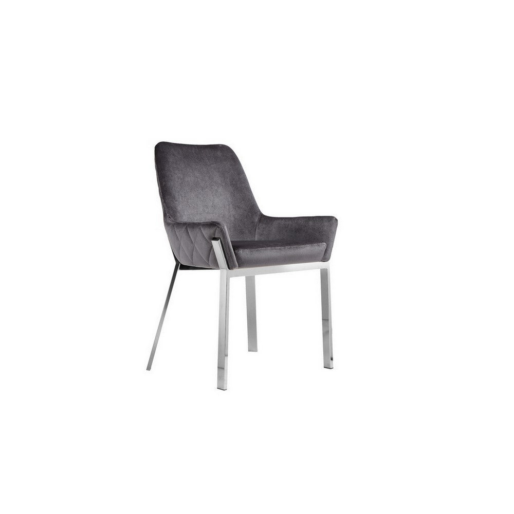 Benjara Fuma 23 Inch Set of 2 Dining Chairs, Foam Fill, Modern Gray Velvet, Silver