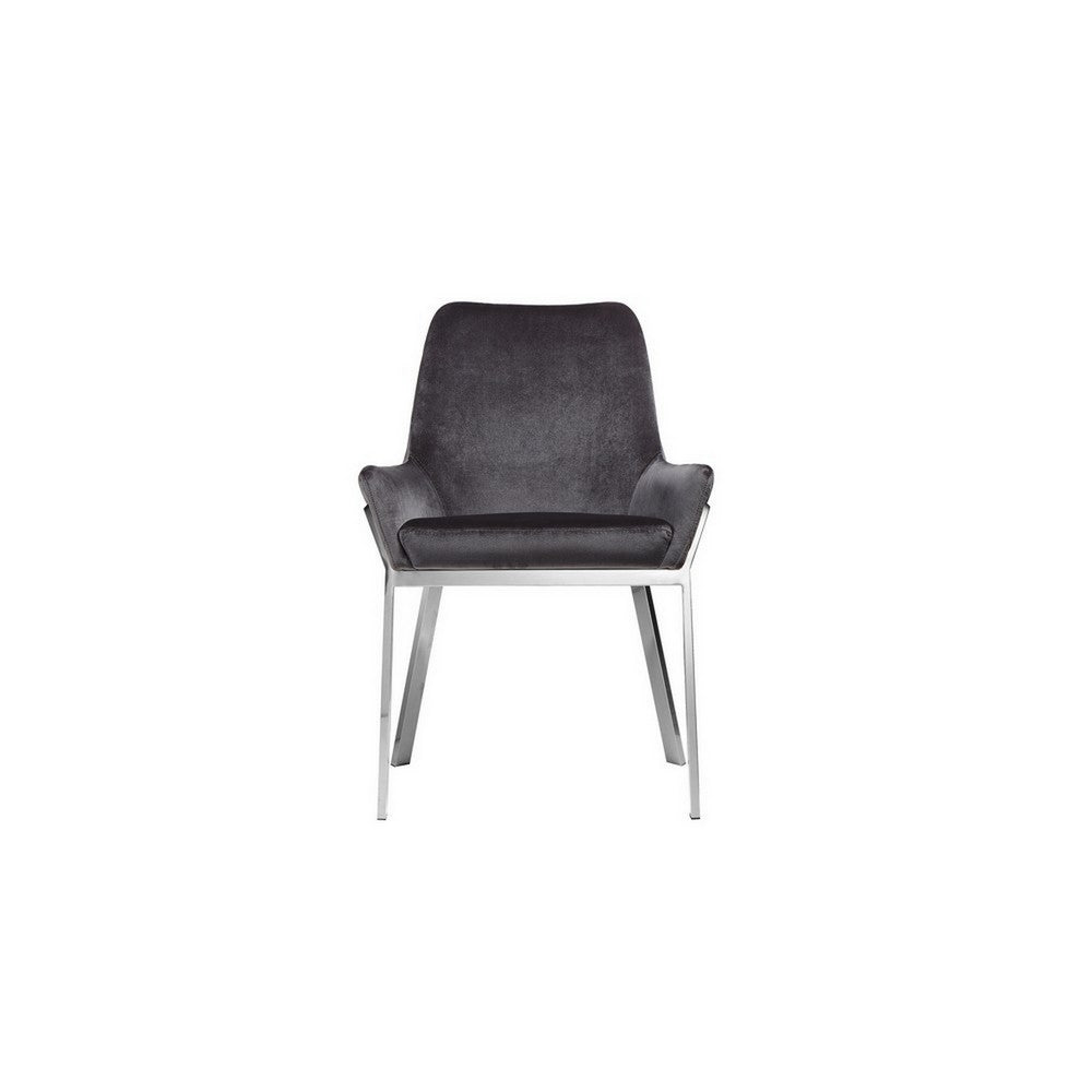 Benjara Fuma 23 Inch Set of 2 Dining Chairs, Foam Fill, Modern Gray Velvet, Silver