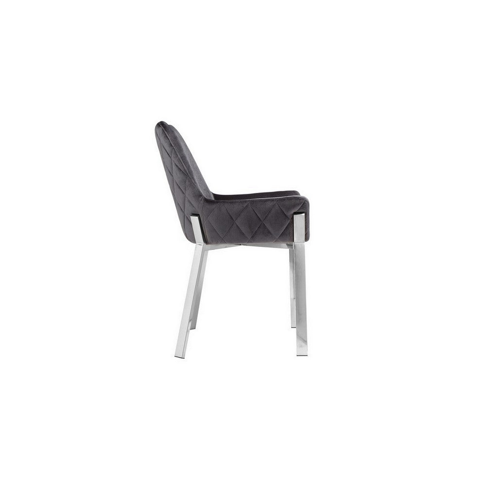 Benjara Fuma 23 Inch Set of 2 Dining Chairs, Foam Fill, Modern Gray Velvet, Silver