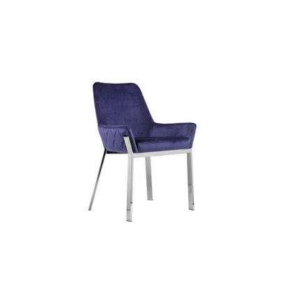 Benjara Fuma 23 Inch Set of 2 Dining Chairs, Foam Fill, Navy Blue Velvet, Silver