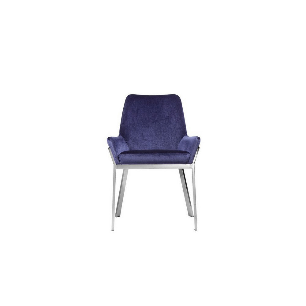 Benjara Fuma 23 Inch Set of 2 Dining Chairs, Foam Fill, Navy Blue Velvet, Silver