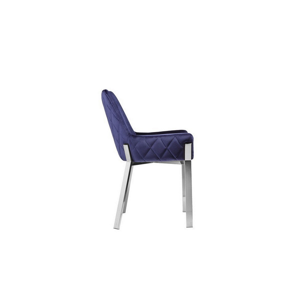Benjara Fuma 23 Inch Set of 2 Dining Chairs, Foam Fill, Navy Blue Velvet, Silver