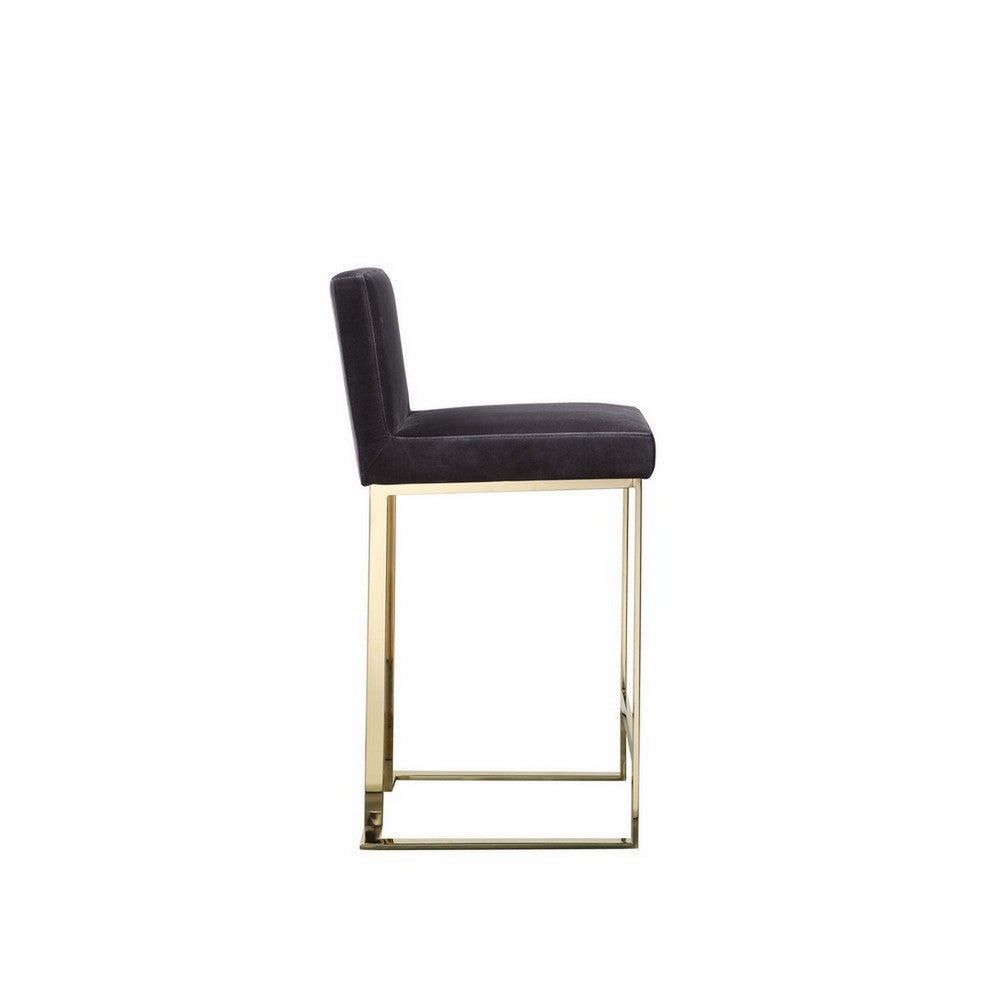 Benjara Boly 26 Inch Counter Stool Chair, Cushioned Gray Velvet, Gold Cantilever