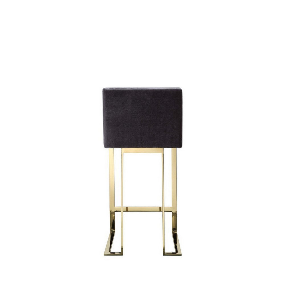 Benjara Boly 26 Inch Counter Stool Chair, Cushioned Gray Velvet, Gold Cantilever