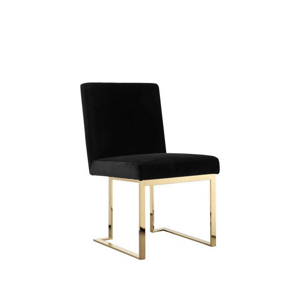 Benjara Boly 24 Inch Side Dining Chair Set of 2, Black Velvet, Gold Cantilever