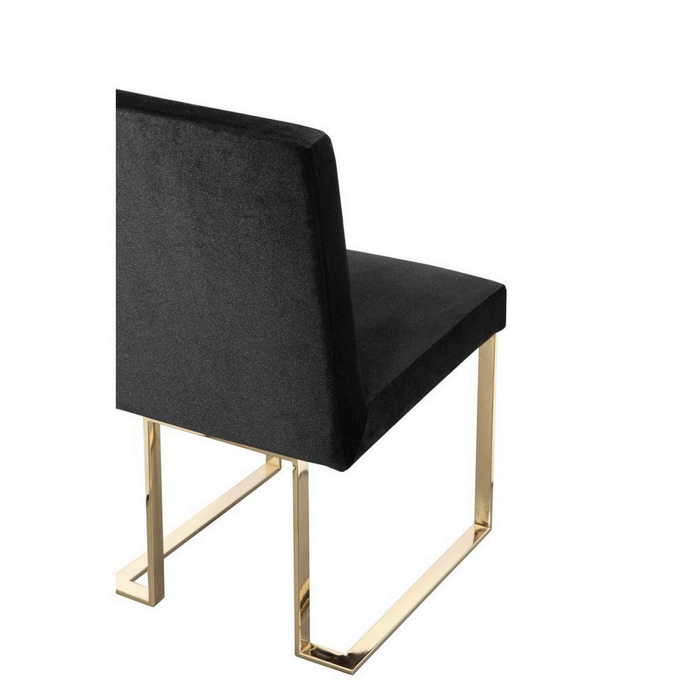 Benjara Boly 24 Inch Side Dining Chair Set of 2, Black Velvet, Gold Cantilever
