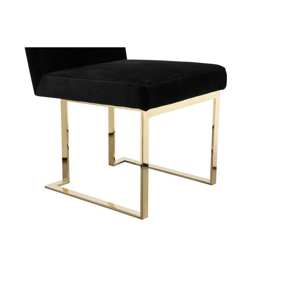 Benjara Boly 24 Inch Side Dining Chair Set of 2, Black Velvet, Gold Cantilever
