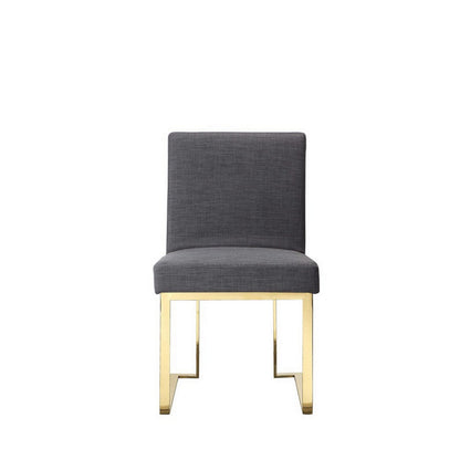 Benjara Boly 24 Inch Side Dining Chair Set of 2, Gray Polyester, Gold Cantilever