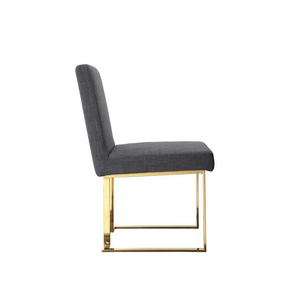 Benjara Boly 24 Inch Side Dining Chair Set of 2, Gray Polyester, Gold Cantilever