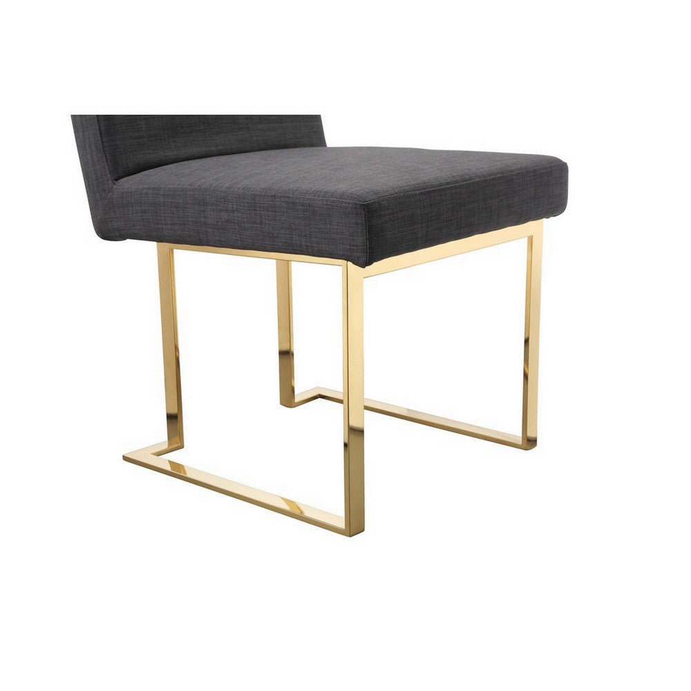 Benjara Boly 24 Inch Side Dining Chair Set of 2, Gray Polyester, Gold Cantilever