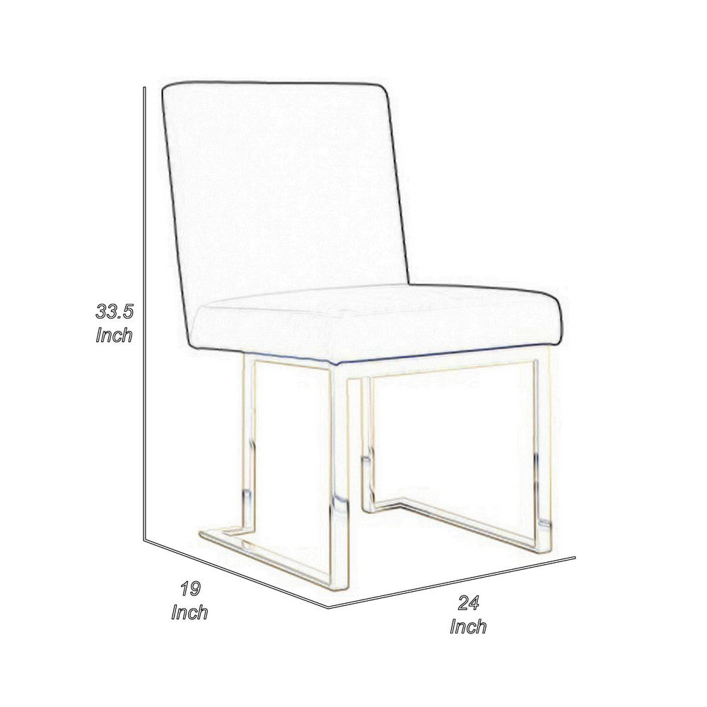 Benjara Boly 24 Inch Side Dining Chair Set of 2, Gray Polyester, Gold Cantilever