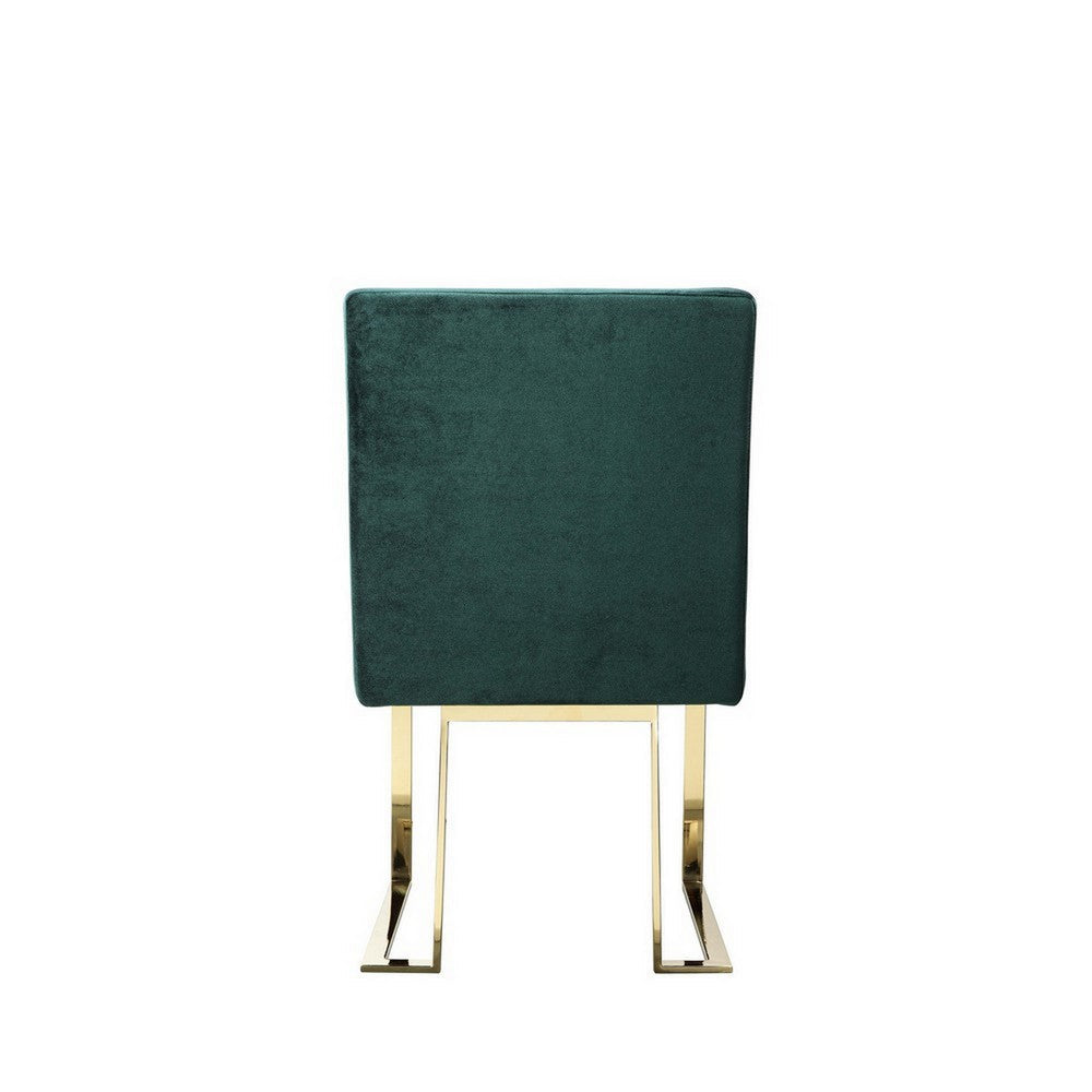 Benjara Boly 24 Inch Side Dining Chair Set of 2, Green Velvet, Gold Cantilever