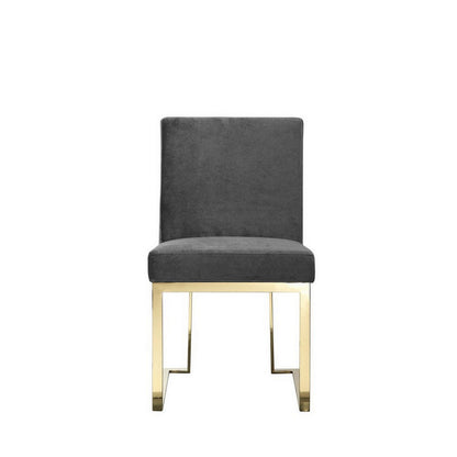 Benjara Boly 24 Inch Side Dining Chair Set of 2, Gray Velvet, Gold Cantilever