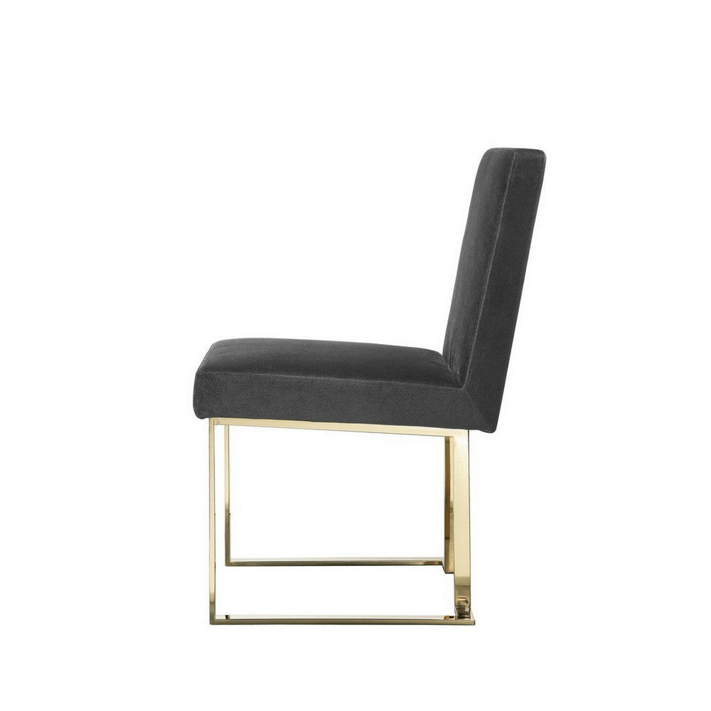 Benjara Boly 24 Inch Side Dining Chair Set of 2, Gray Velvet, Gold Cantilever