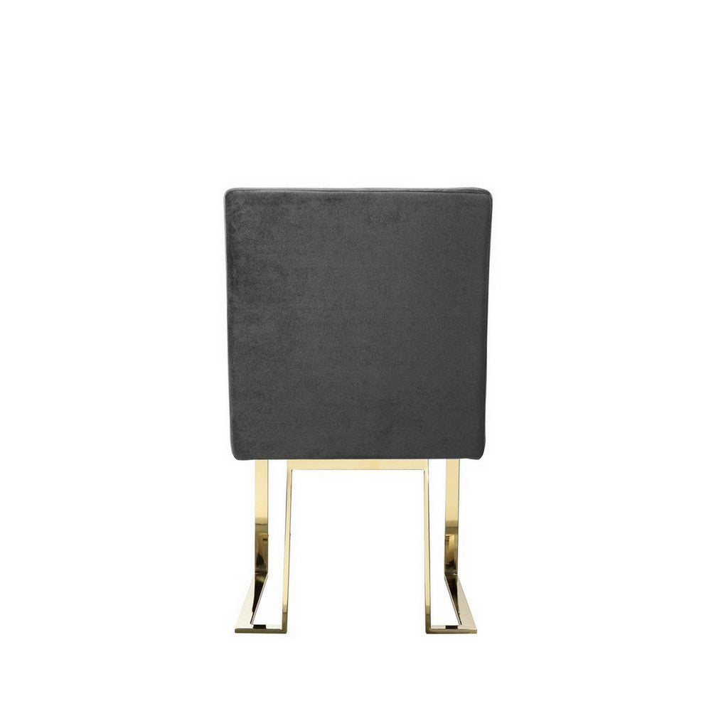 Benjara Boly 24 Inch Side Dining Chair Set of 2, Gray Velvet, Gold Cantilever