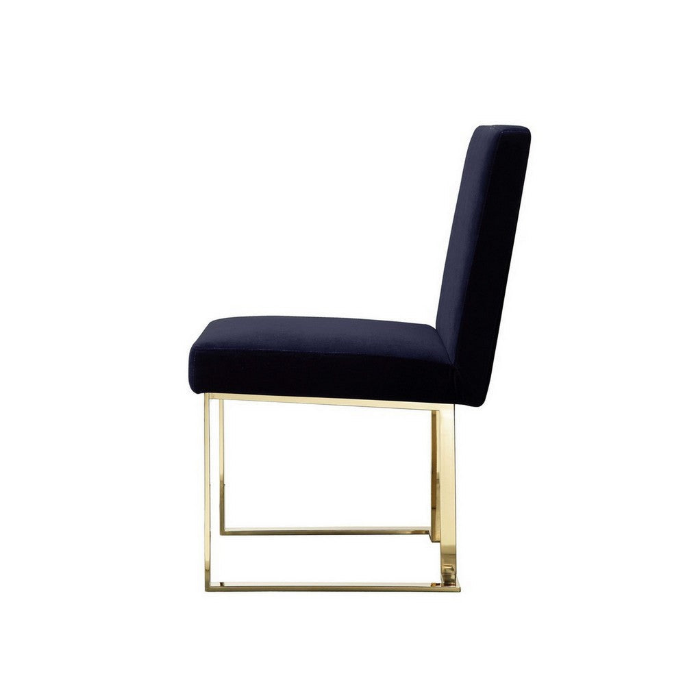 Benjara Boly 24 Inch Side Dining Chair Set of 2, Navy Blue Velvet, Gold Cantilever