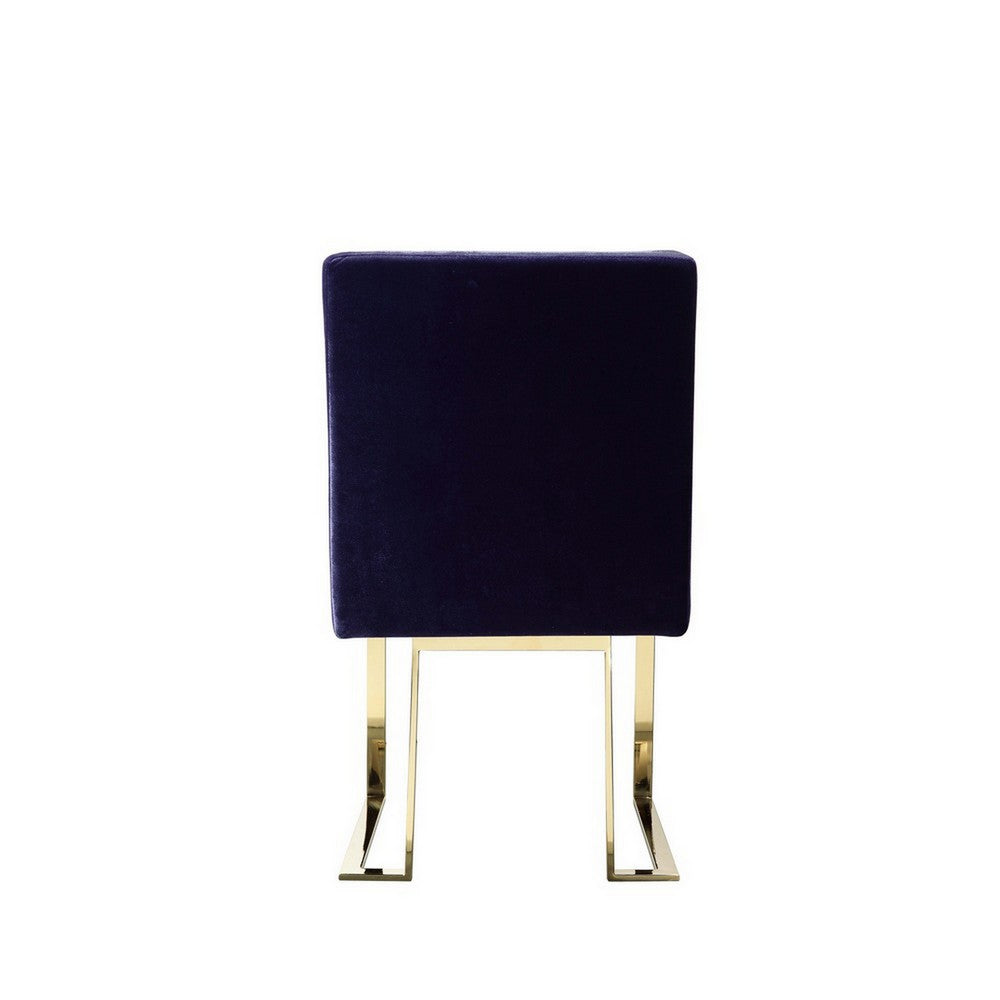 Benjara Boly 24 Inch Side Dining Chair Set of 2, Navy Blue Velvet, Gold Cantilever