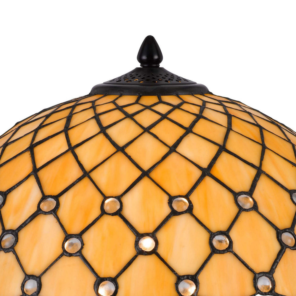 Benjara 18 Inch Table Lamp, Pedestal, Tiffany Style Stained Glass, LED, Black Metal