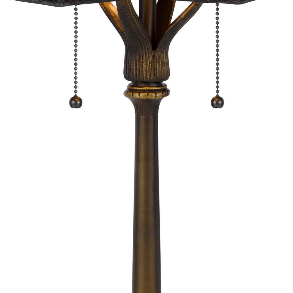 Benjara Dio 62 Inch Table Lamp, Colorful Tiffany Style Stained Glass, Bronze Resin