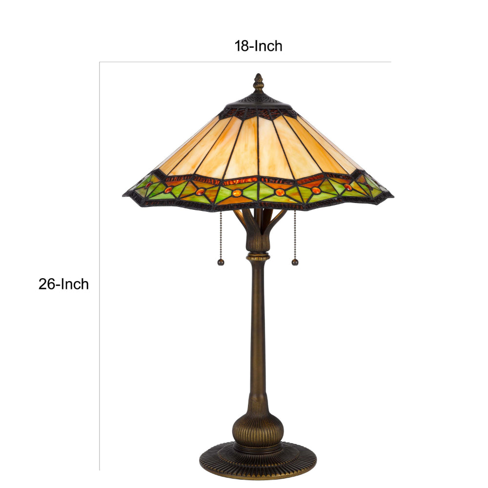 Benjara Dio 62 Inch Table Lamp, Colorful Tiffany Style Stained Glass, Bronze Resin