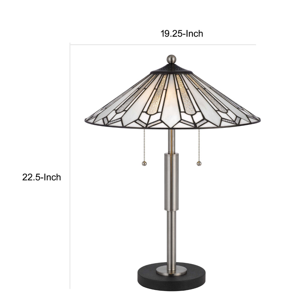 Benjara Kio 23 Inch Table Lamp, Modern Tiffany Style Stained Glass, Silver Metal