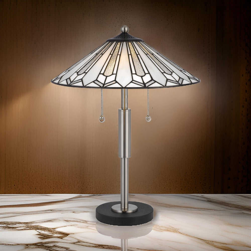 Benjara Kio 23 Inch Table Lamp, Modern Tiffany Style Stained Glass, Silver Metal