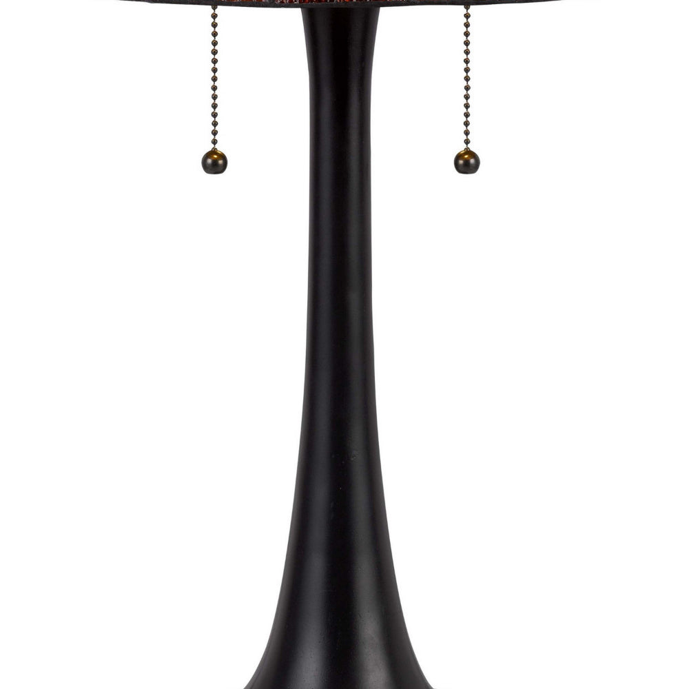 Benjara 24 Inch Table Lamp, Tiffany Style Stained Glass, Pull Chain, Black Resin