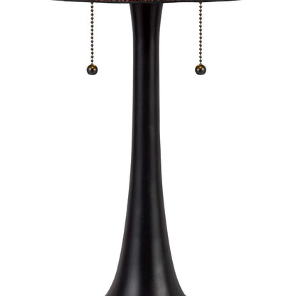 Benjara 24 Inch Table Lamp, Tiffany Style Stained Glass, Pull Chain, Black Resin
