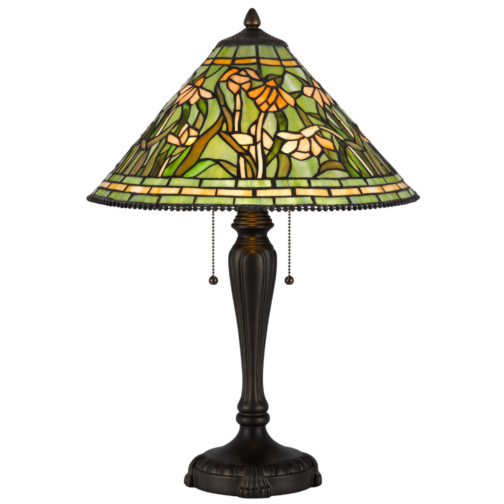Benjara 24 Inch Table Lamp, Floral Tiffany Style Stained Glass, Bronze Resin