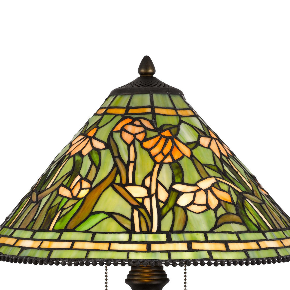 Benjara 24 Inch Table Lamp, Floral Tiffany Style Stained Glass, Bronze Resin