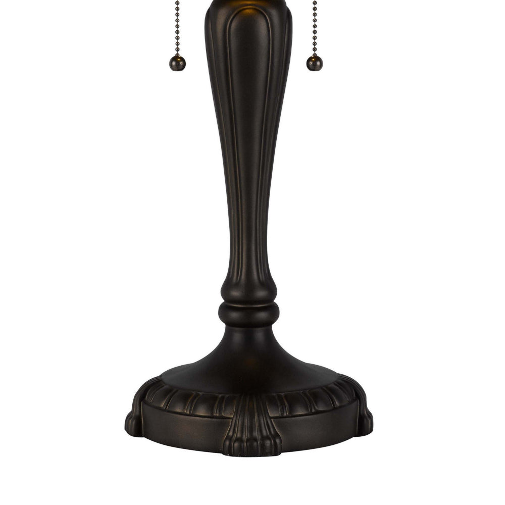 Benjara 24 Inch Table Lamp, Floral Tiffany Style Stained Glass, Bronze Resin