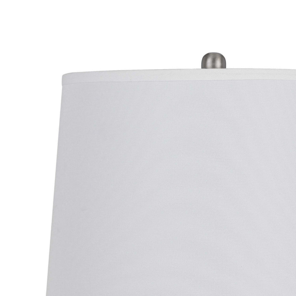 Benjara 34 Inch Table Lamp Set of 2, White Drum Shade, Glass, Round Metal Base
