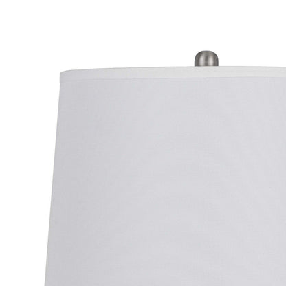 Benjara 34 Inch Table Lamp Set of 2, White Drum Shade, Glass, Round Metal Base
