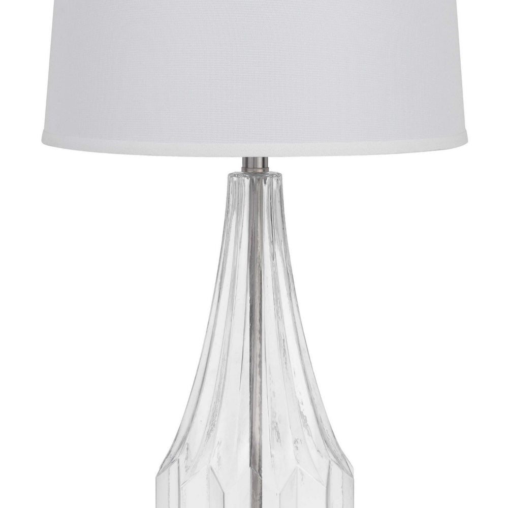 Benjara 34 Inch Table Lamp Set of 2, White Drum Shade, Glass, Round Metal Base