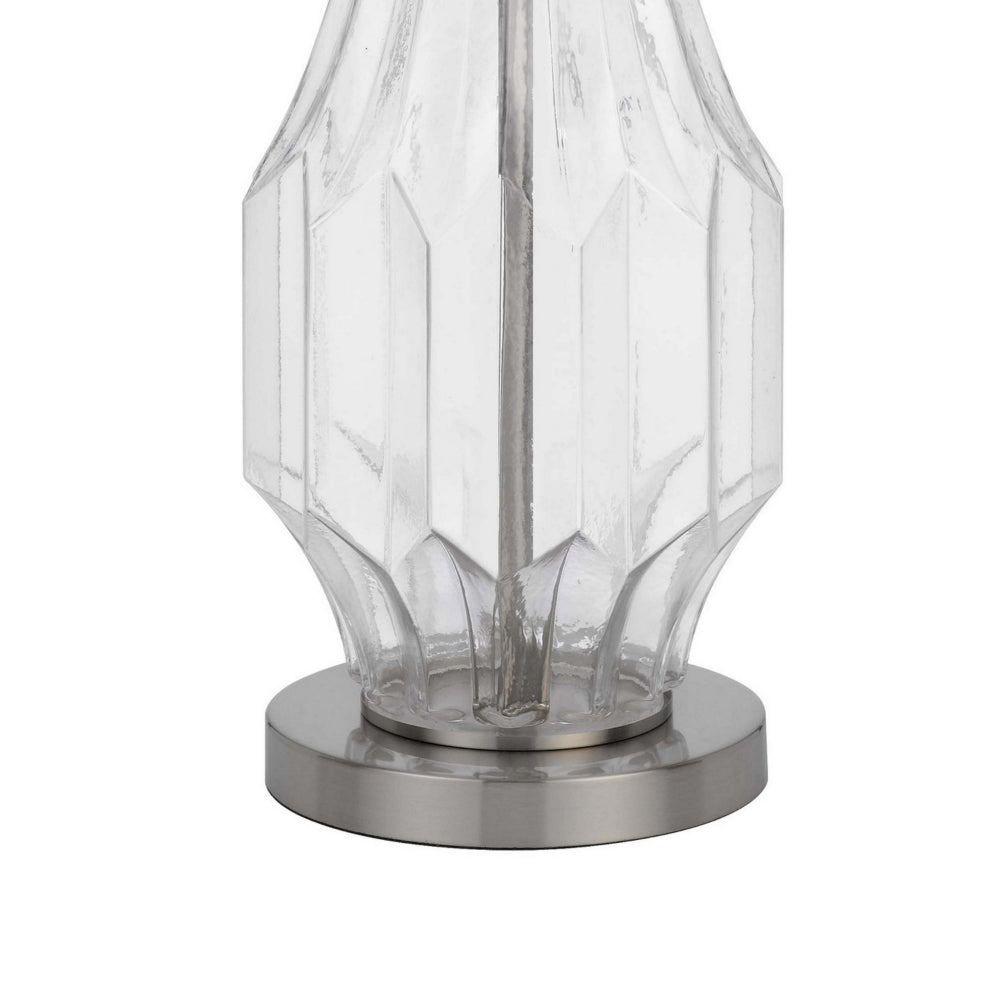 Benjara 34 Inch Table Lamp Set of 2, White Drum Shade, Glass, Round Metal Base