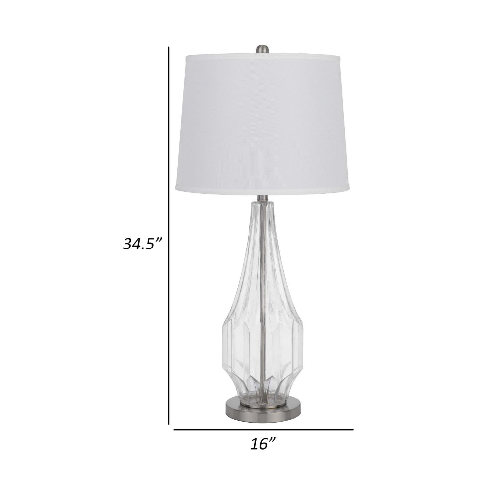 Benjara 34 Inch Table Lamp Set of 2, White Drum Shade, Glass, Round Metal Base