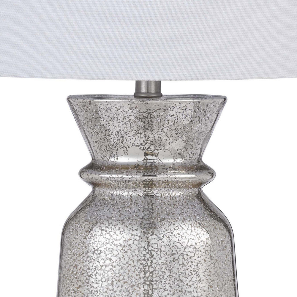 Benjara 34 Inch Table Lamp Set of 2, White Shade, Glass Vase Shape And Metal Base