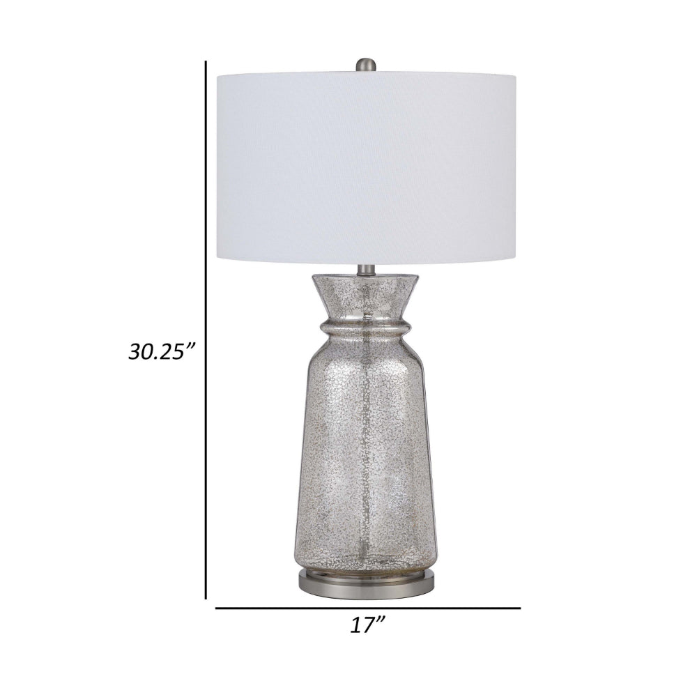 Benjara 34 Inch Table Lamp Set of 2, White Shade, Glass Vase Shape And Metal Base