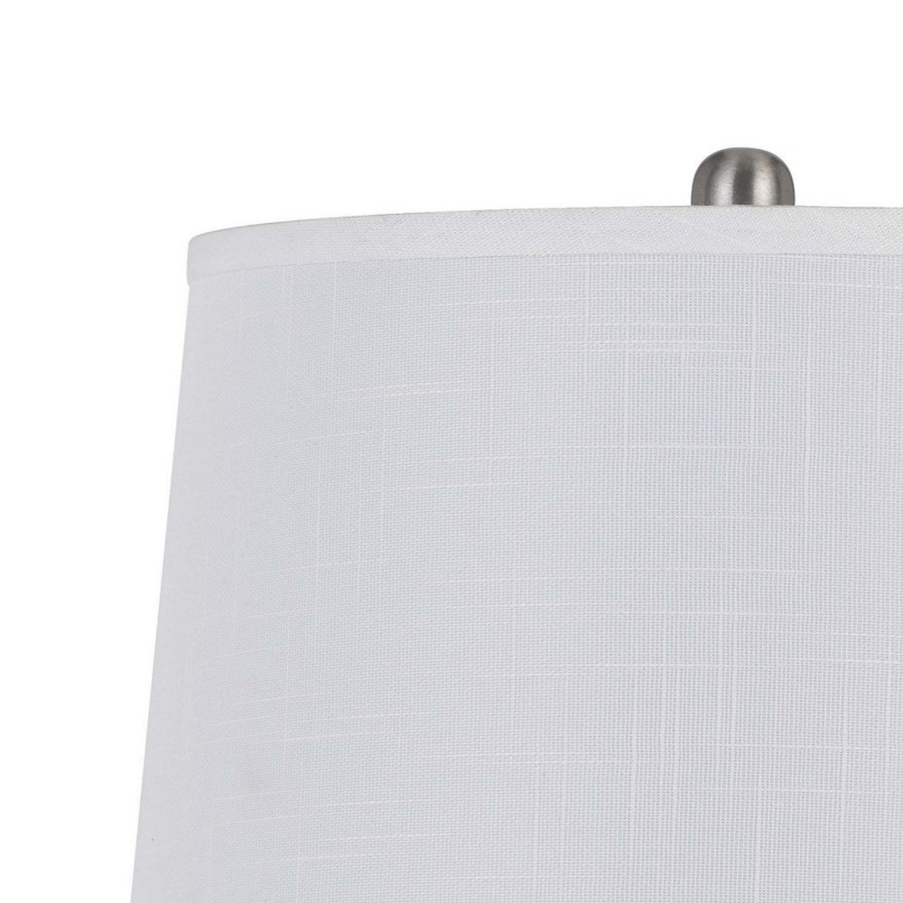 Benjara 28 Inch Table Lamp Set of 2, White Shade, Elegant Curved Glass, Metal Base