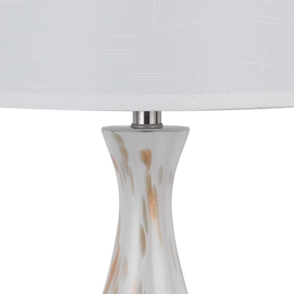 Benjara 28 Inch Table Lamp Set of 2, White Shade, Elegant Curved Glass, Metal Base