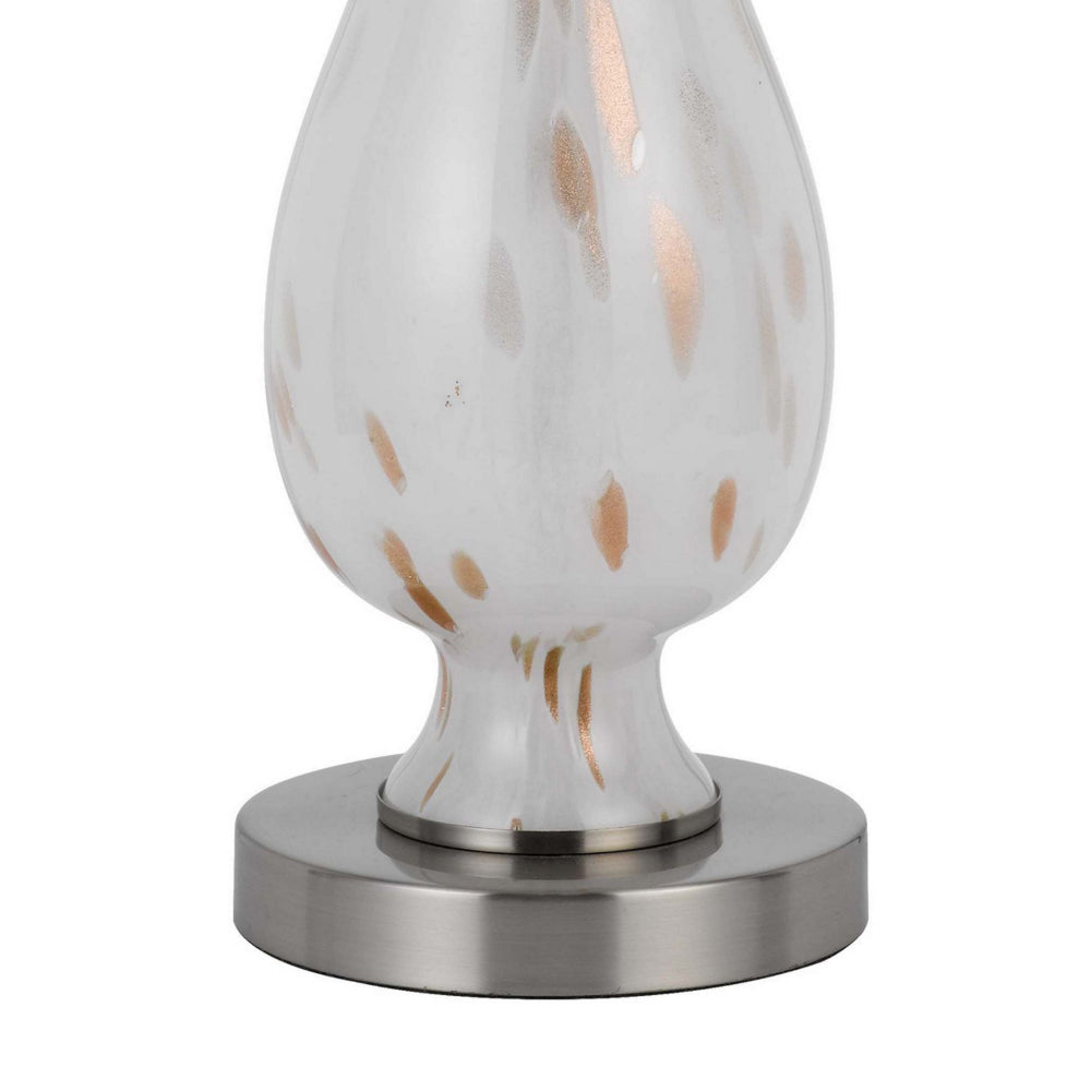 Benjara 28 Inch Table Lamp Set of 2, White Shade, Elegant Curved Glass, Metal Base