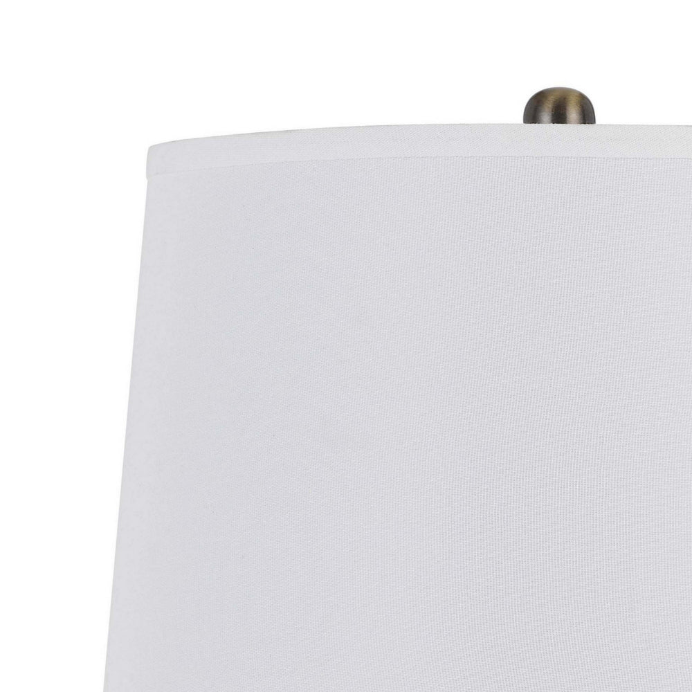 Benjara 31 Inch Table Lamp Set of 2, White Shade, Tapered Glass Body, Metal Base