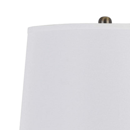 Benjara 31 Inch Table Lamp Set of 2, White Shade, Tapered Glass Body, Metal Base