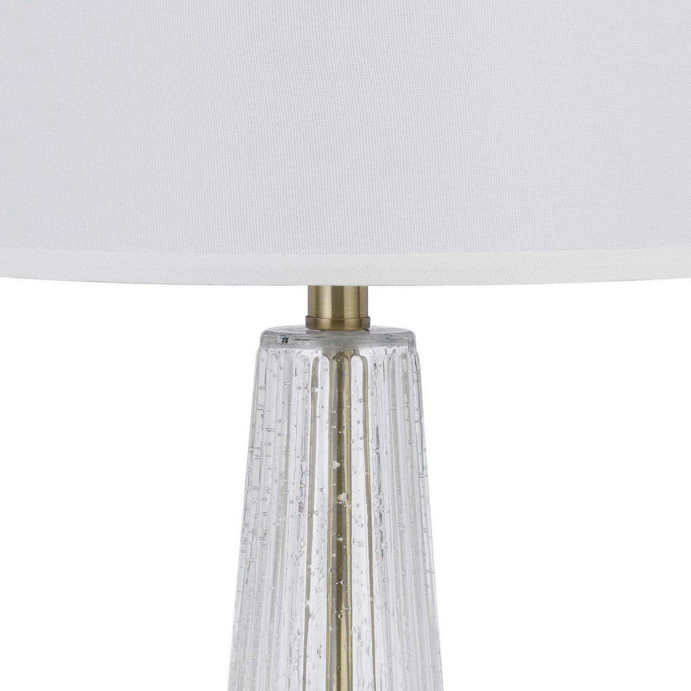 Benjara 31 Inch Table Lamp Set of 2, White Shade, Tapered Glass Body, Metal Base