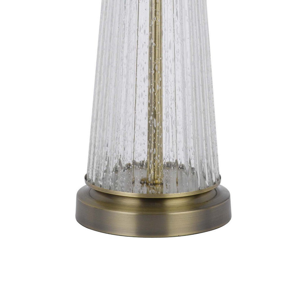 Benjara 31 Inch Table Lamp Set of 2, White Shade, Tapered Glass Body, Metal Base