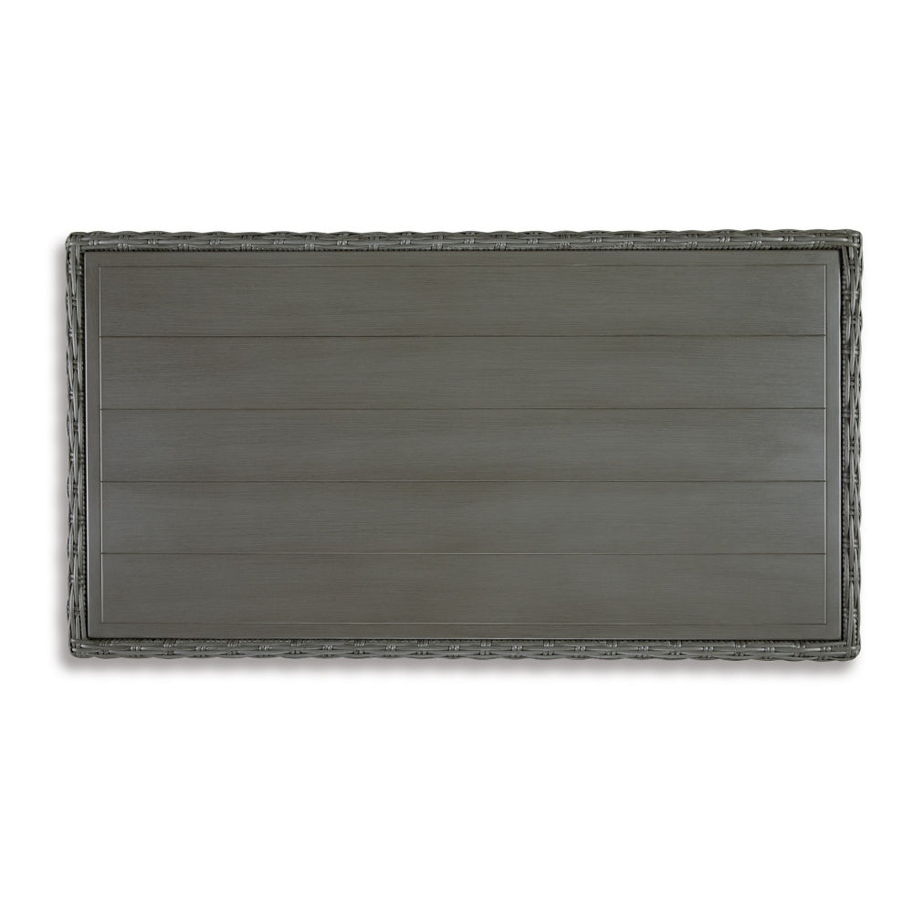 Benjara Ellie 50 Inch Outdoor Coffee Table, Lower Shelf, Gray Resin Wicker, Metal