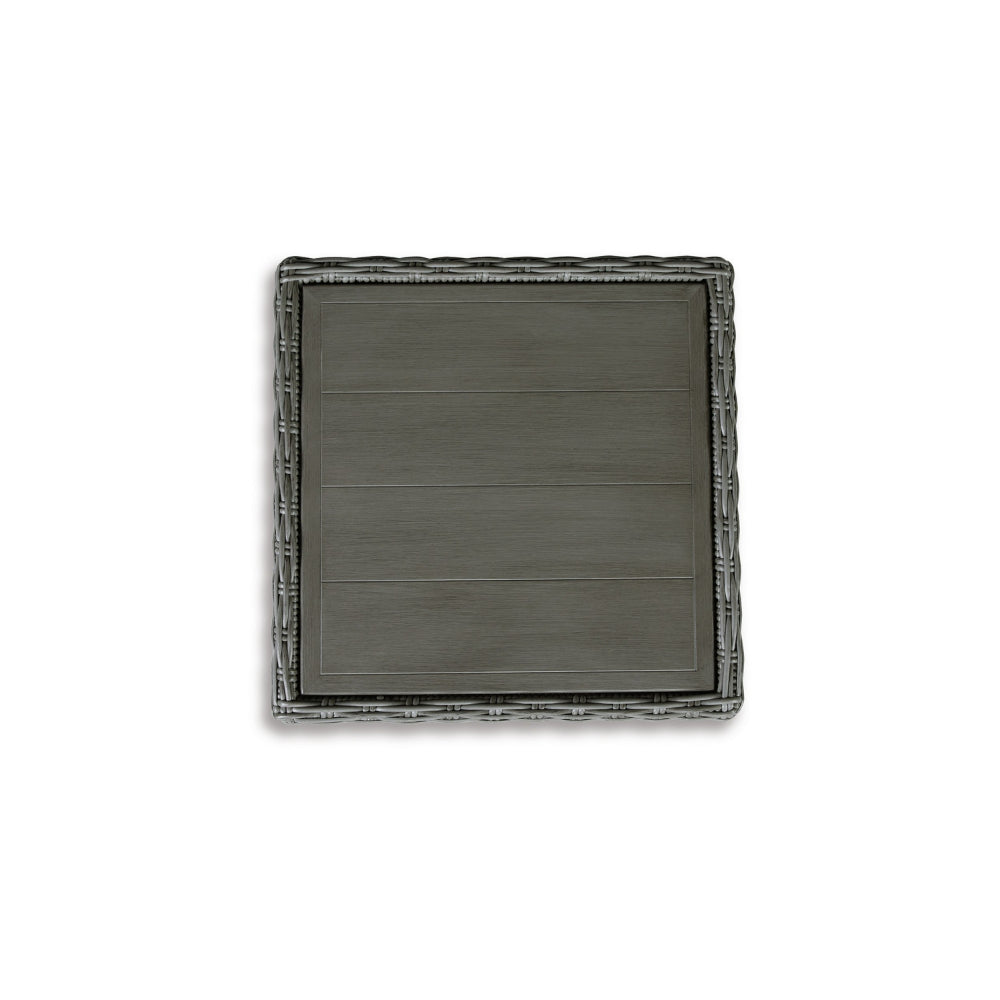 Benjara Ellie 23 Inch Outdoor End Table, Lower Shelf, Gray Resin Wicker, Metal