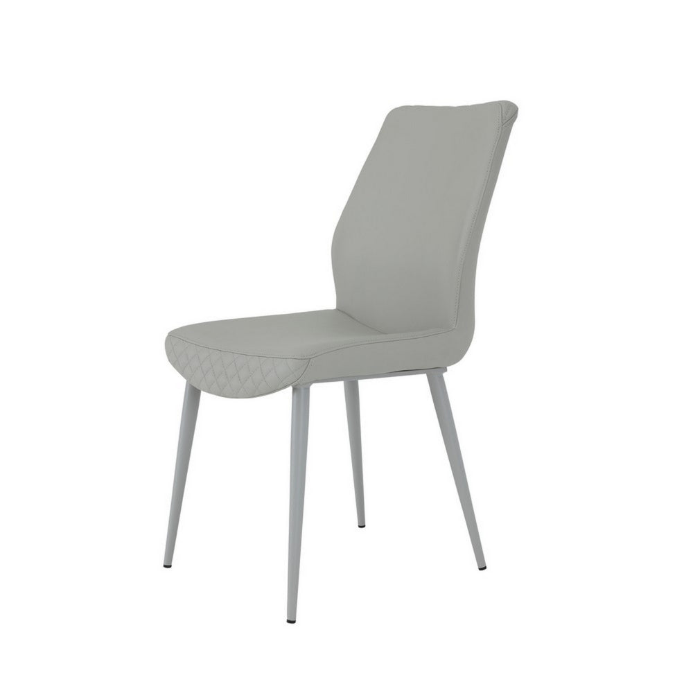 Benjara Rura 25 Inch Dining Chair Set of 2, Diamond Quilted Gray Faux Leather
